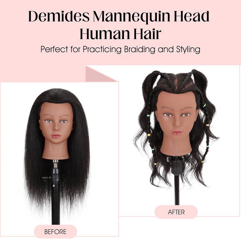 Demides Mannequin Head Human Hair with Stand, 100% Real Human Hair Mannequin Head for Braiding, Hair Mannequin Head for Hair Styling with Stand Tripod - Image 5
